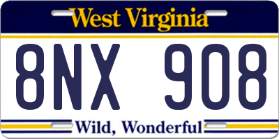 WV license plate 8NX908
