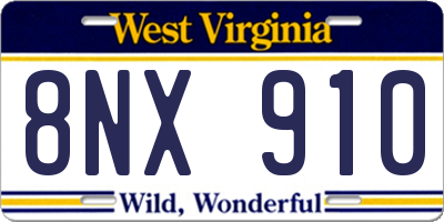 WV license plate 8NX910