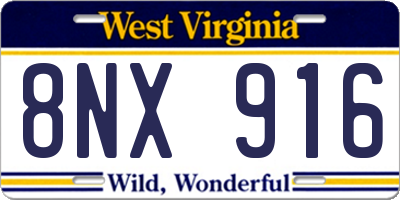 WV license plate 8NX916