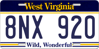 WV license plate 8NX920