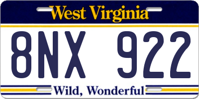 WV license plate 8NX922