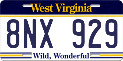 WV license plate 8NX929