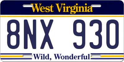 WV license plate 8NX930