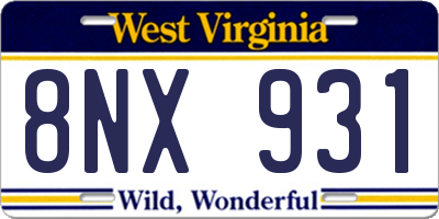 WV license plate 8NX931