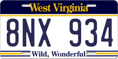WV license plate 8NX934
