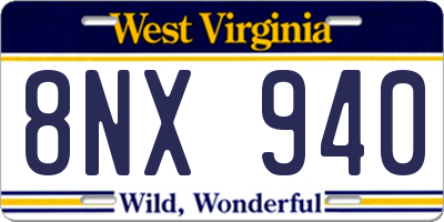 WV license plate 8NX940