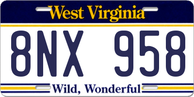 WV license plate 8NX958