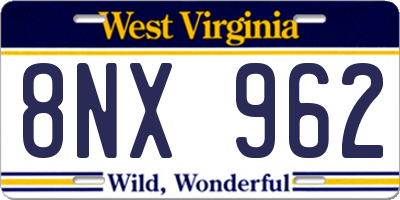 WV license plate 8NX962
