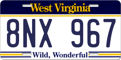 WV license plate 8NX967