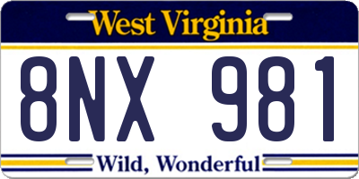 WV license plate 8NX981