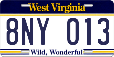 WV license plate 8NY013