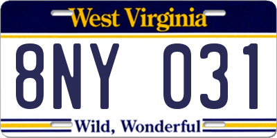 WV license plate 8NY031