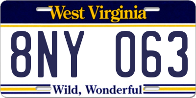 WV license plate 8NY063