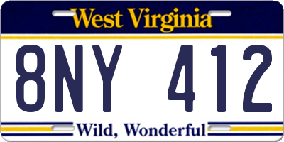 WV license plate 8NY412