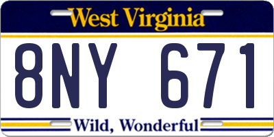 WV license plate 8NY671