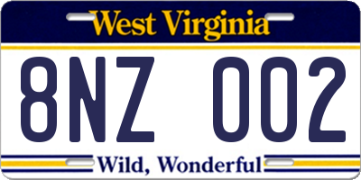 WV license plate 8NZ002