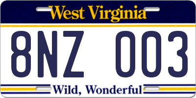 WV license plate 8NZ003