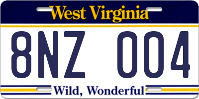 WV license plate 8NZ004