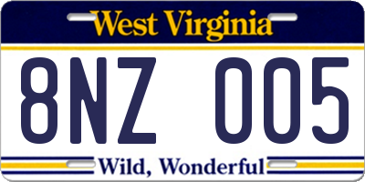 WV license plate 8NZ005