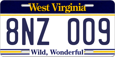 WV license plate 8NZ009