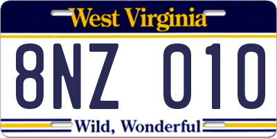 WV license plate 8NZ010