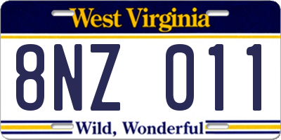 WV license plate 8NZ011