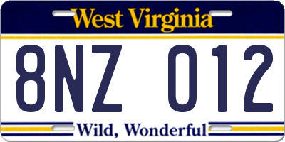 WV license plate 8NZ012