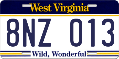 WV license plate 8NZ013