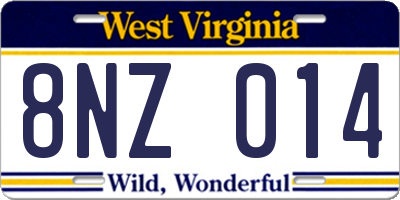 WV license plate 8NZ014