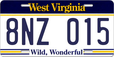 WV license plate 8NZ015