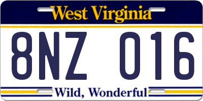 WV license plate 8NZ016