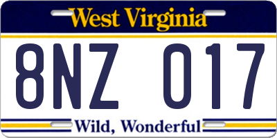 WV license plate 8NZ017