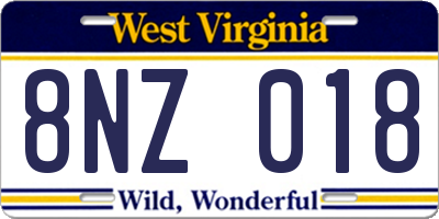 WV license plate 8NZ018