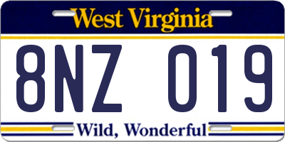 WV license plate 8NZ019