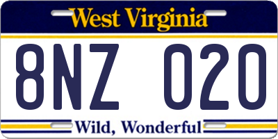 WV license plate 8NZ020