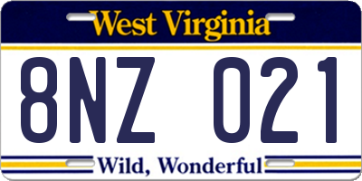 WV license plate 8NZ021