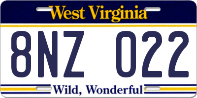 WV license plate 8NZ022