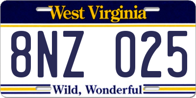 WV license plate 8NZ025