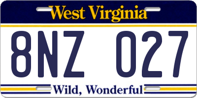 WV license plate 8NZ027
