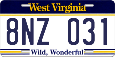 WV license plate 8NZ031