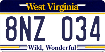 WV license plate 8NZ034