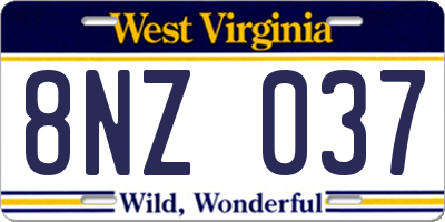 WV license plate 8NZ037