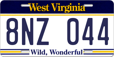 WV license plate 8NZ044