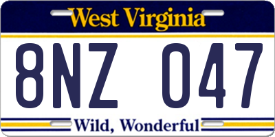 WV license plate 8NZ047