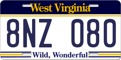 WV license plate 8NZ080