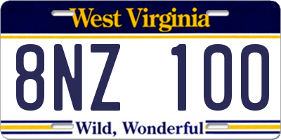 WV license plate 8NZ100