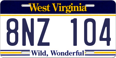 WV license plate 8NZ104