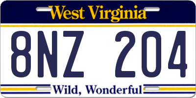 WV license plate 8NZ204