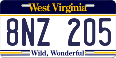 WV license plate 8NZ205