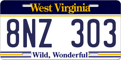 WV license plate 8NZ303